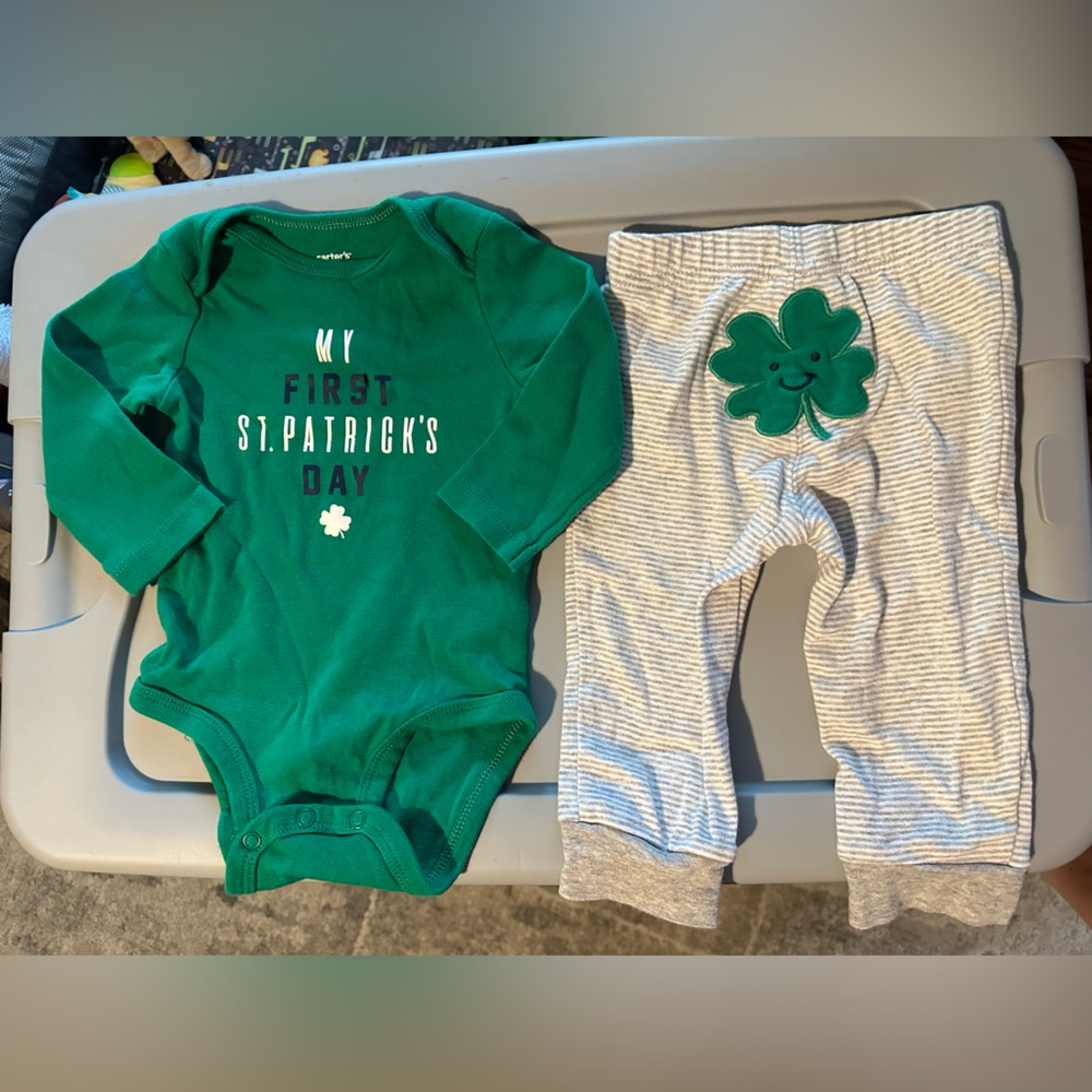 9 month baby boy st patty’s day outfit, Carter’s brand